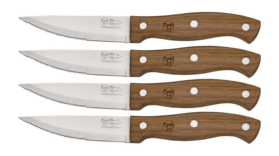 Hen and Rooster 4 pc Jumbo Steak Knife Set Eagle Valley Cutlery