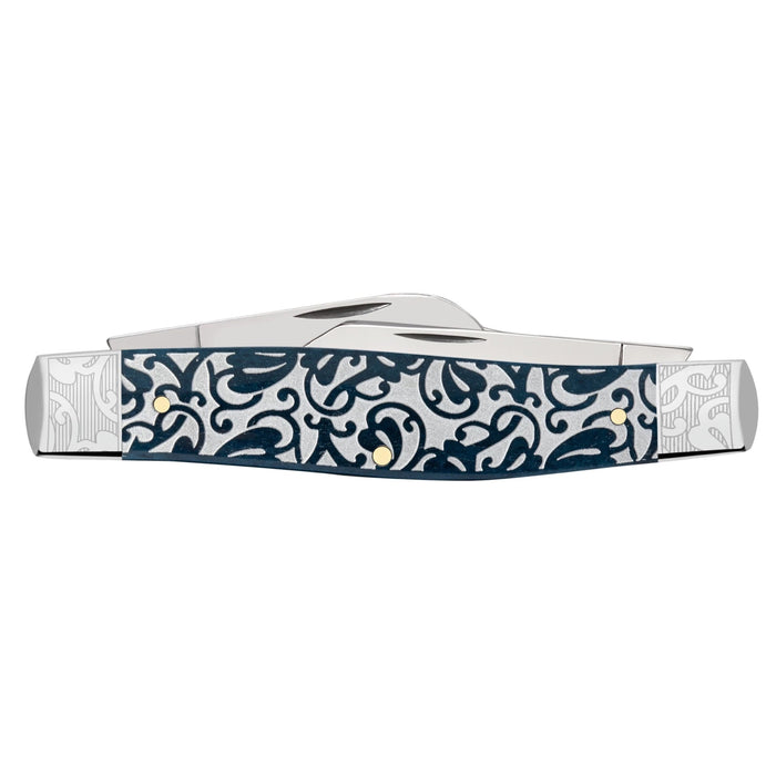 Case 10751 - Embellished Ivy Mediterranean Blue Bone Smooth Large Stockman (6375 SS)