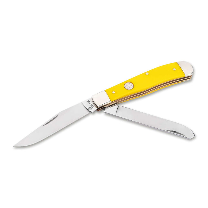 Boker Traditional Series 2.0 Yellow Derlin 1095 Carbon Steel Trapper