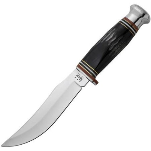 Case Sabre Concave Ground Swept Skinner Buffalo Horn Handle with Black Leather Sheath