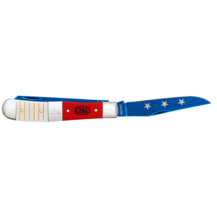 Case 25000 - White & Red Synthetic Smooth Center Bolstered Trapper (4254 SS) W/Lighter