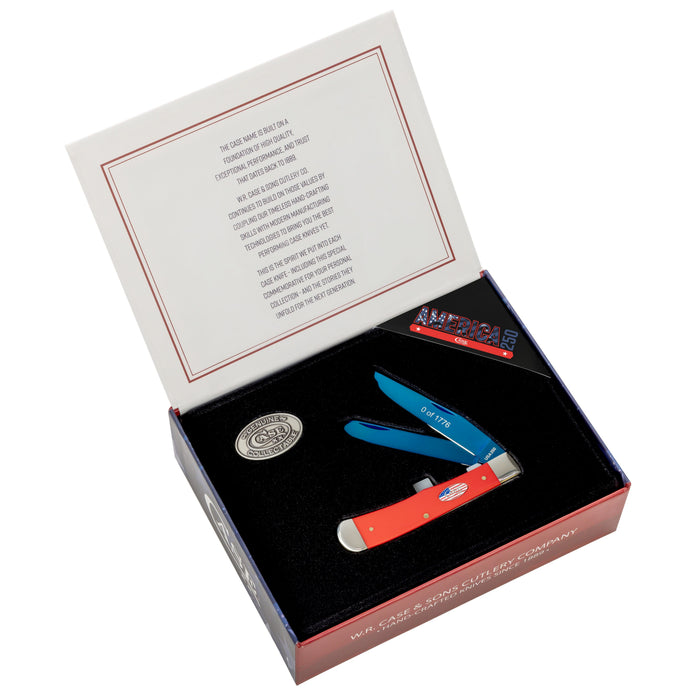Case 25002 - Red Synthetic Smooth Blue PVD Coated Blade Trapper (4254 SS) W/Cigar Box