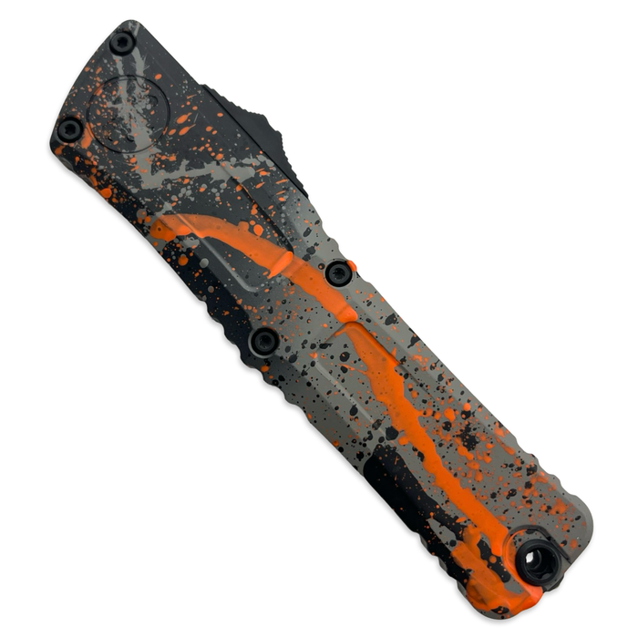 Microtech 1142-1BGBKORSPLS - Combat Troodon D/E Gen III Signature Series Bull Shark Gray/Black Orange Splatter
