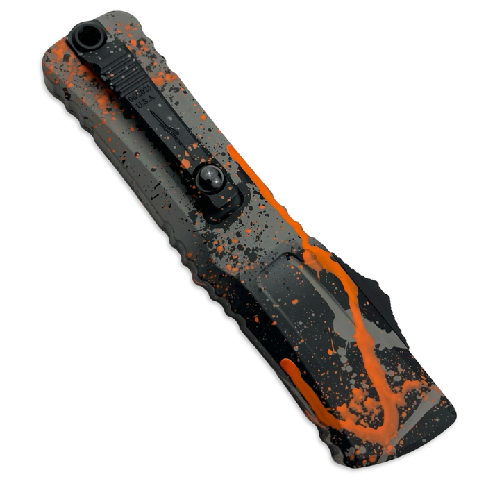 Microtech 1142-1BGBKORSPLS - Combat Troodon D/E Gen III Signature Series Bull Shark Gray/Black Orange Splatter