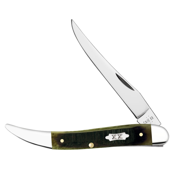 Case 39235 - Olive Green Bone Sawcut Jig Medium Texas Toothpick (610094 SS)