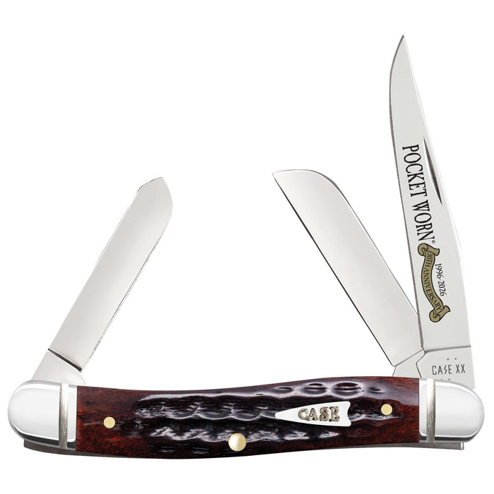 Case 55232 - Pocket Worn Mahogany Bone Corn Cob Jig Medium Stockman (6318 SS) - Fluted