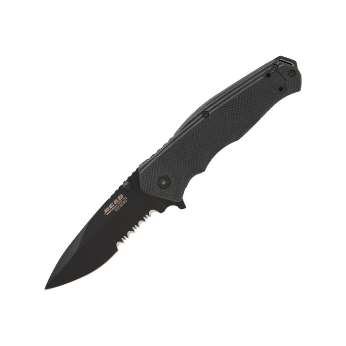 Bear & Son Black G10 Sideliner w/ Trigger and Ball Bearing Serrated