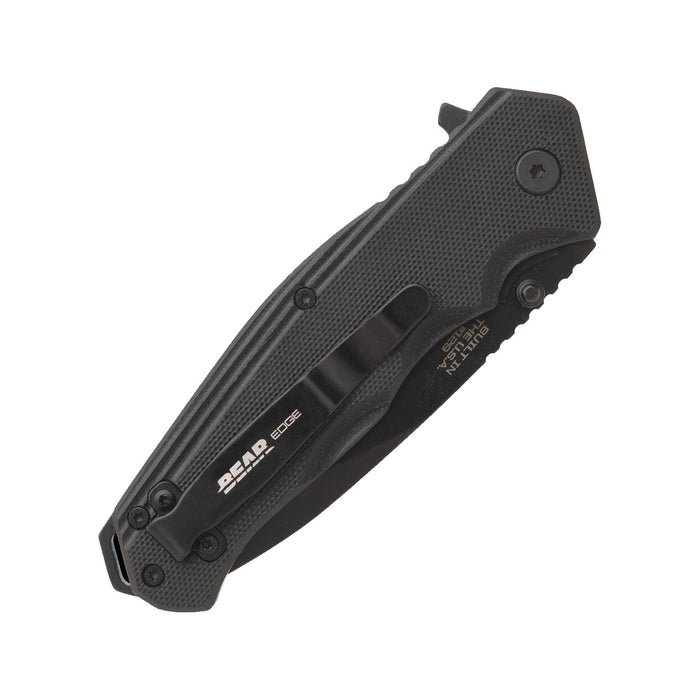 Bear & Son Black G10 Sideliner w/ Trigger and Ball Bearing Serrated
