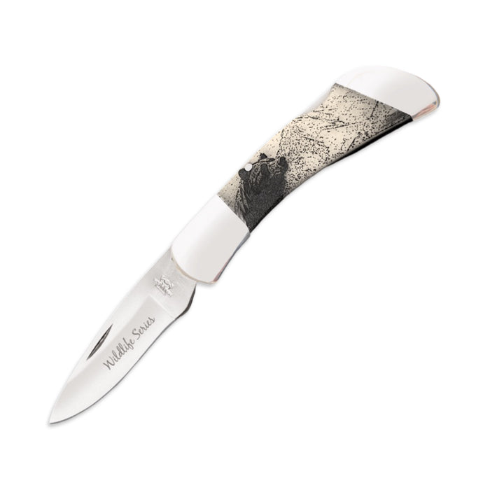 Bear & Son Wildlife Series 3 1/2″ White Smooth Bone Midsize Lockback Bear