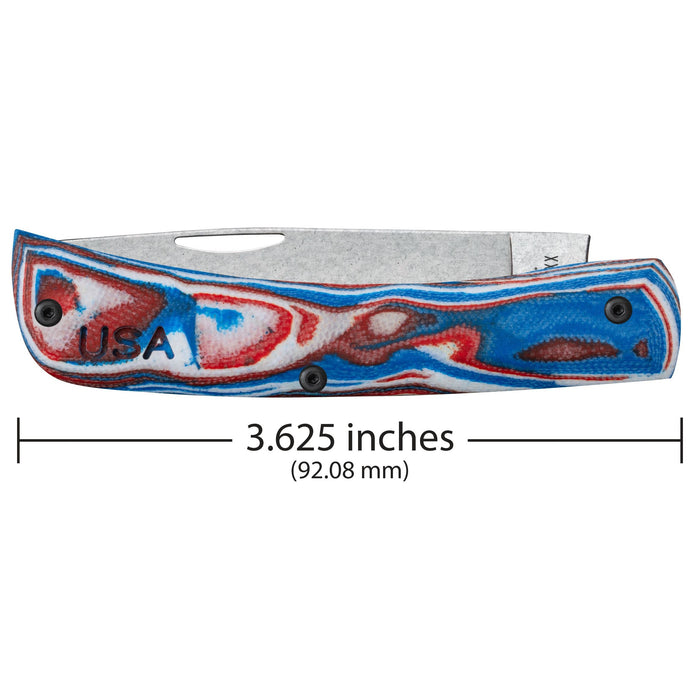 Case 66386 - Crossroads Series Red/White/Blue Burl G-10 Smooth Sod Buster Jr (XR10137 S35VN)