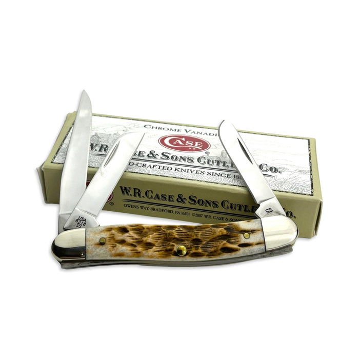 Vintage Case XX 00039 - Amber Bone Peach Seed Jig Medium Stockman (6318 CV)