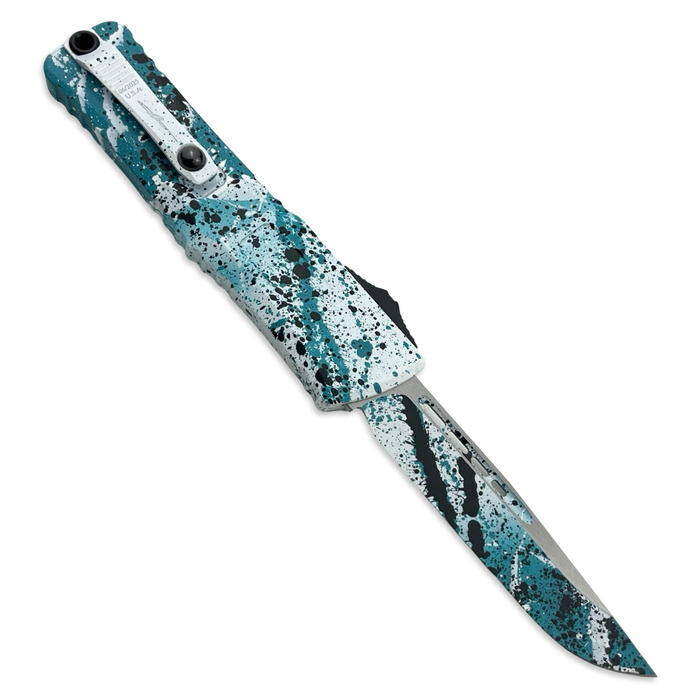 Microtech 1143-1TQWHBKSPLS - Combat Troodon S/E Gen III Signature Series Turquoise/White Black Splatter Standard