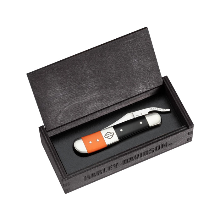 Case 52245 - Harley-Davidson Orange & Black Synthetic Smooth RussLock (41953L SS) W/Wood Box