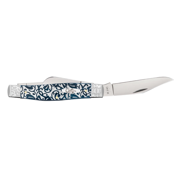 Case 10751 - Embellished Ivy Mediterranean Blue Bone Smooth Large Stockman (6375 SS)