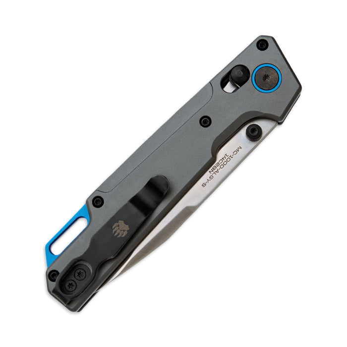 Bear & Son Nekama Gray & Blue Aluminum Handle Modified Tanto Blade