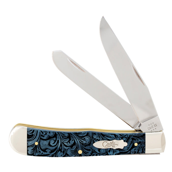 Case Smooth Mediterranean Blue Bone Western Tooled Trapper