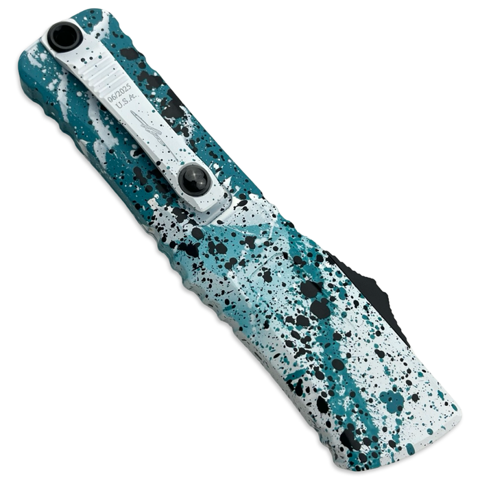 Microtech 1143-1TQWHBKSPLS - Combat Troodon S/E Gen III Signature Series Turquoise/White Black Splatter Standard