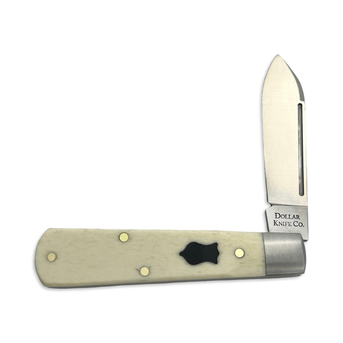 Dollar Knife Co. White Smooth Bone Black Shield