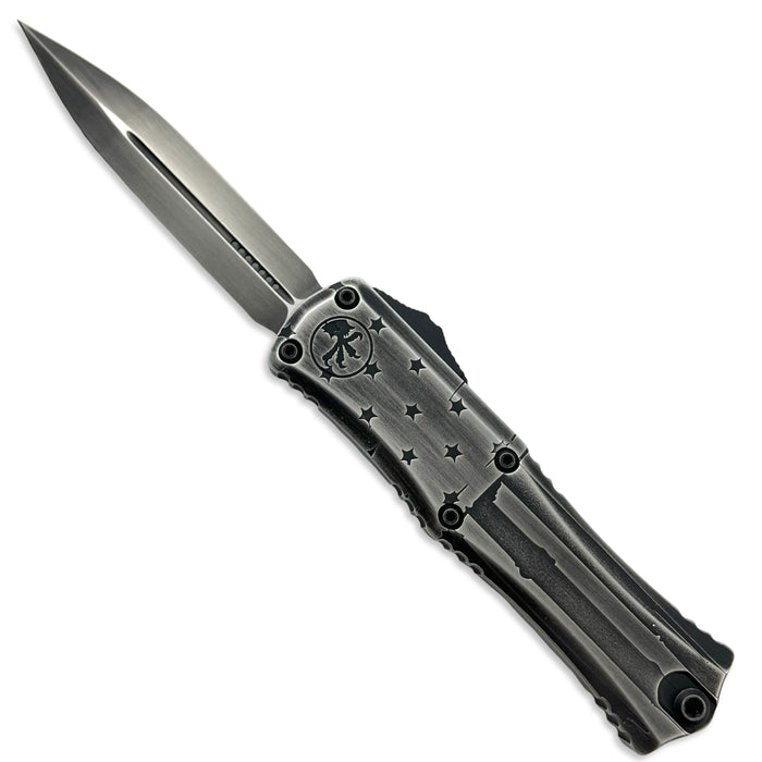 Microtech 1702M-1DKFLAGS - Hera II Mini D/E Signature Series Dark Flag Standard