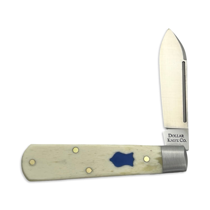 Dollar Knife Co. White Smooth Bone Blue Shield