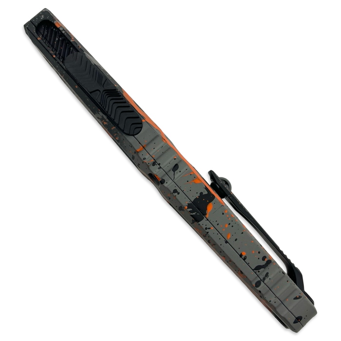 Microtech 1142-1BGBKORSPLS - Combat Troodon D/E Gen III Signature Series Bull Shark Gray/Black Orange Splatter