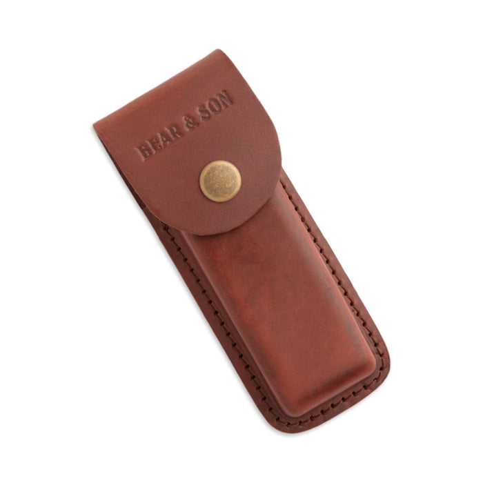 Bear & Son 597 - Genuine India Stag Bone Professional Lockback w/ Leather Sheath