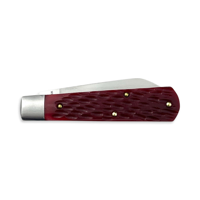 Dollar Knife Co. Red Jig Bone Abalone Shield Barlow