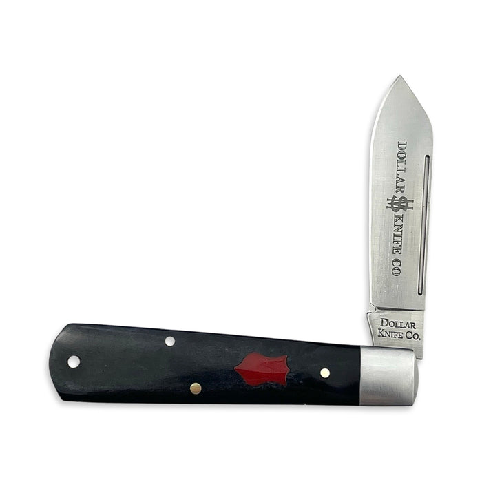 Dollar Knife Co. Black Smooth Bone Red Shield Barlow
