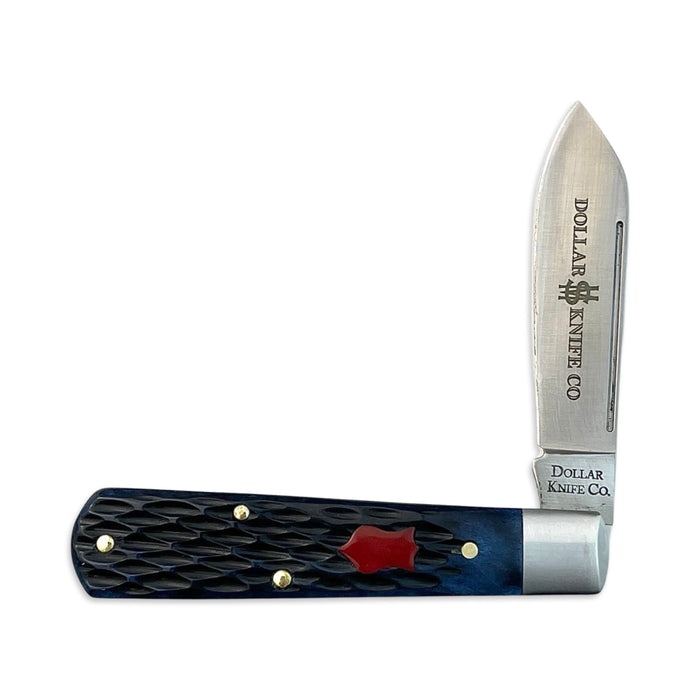 Dollar Knife Co. Blue Jig Bone Red Shield Barlow