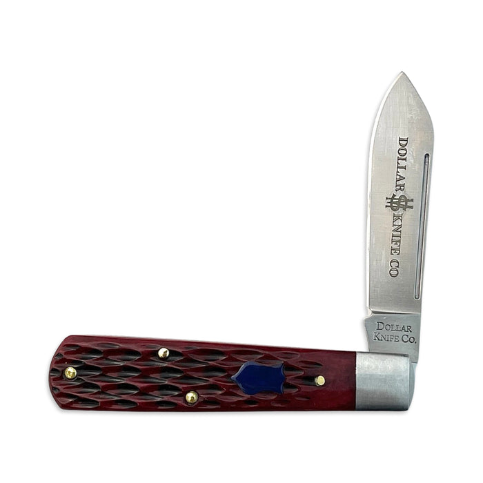 Dollar Knife Co. Red Jig Bone Blue Shield Barlow