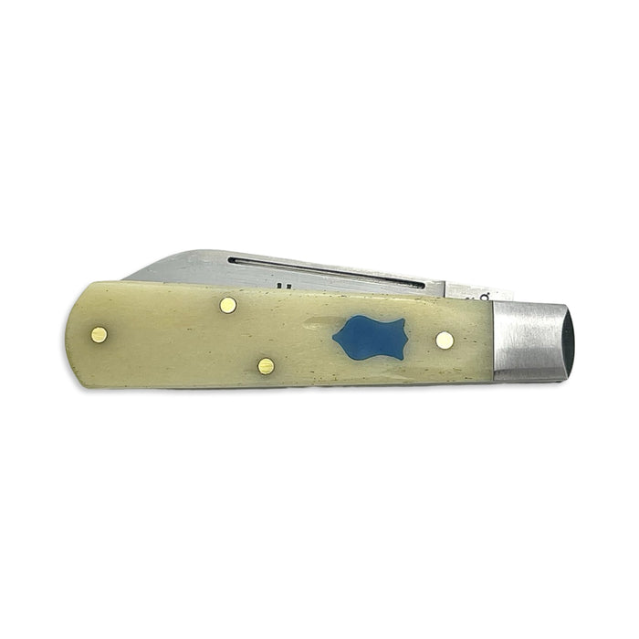 Dollar Knife Co. Smooth White Bone Blue Shield