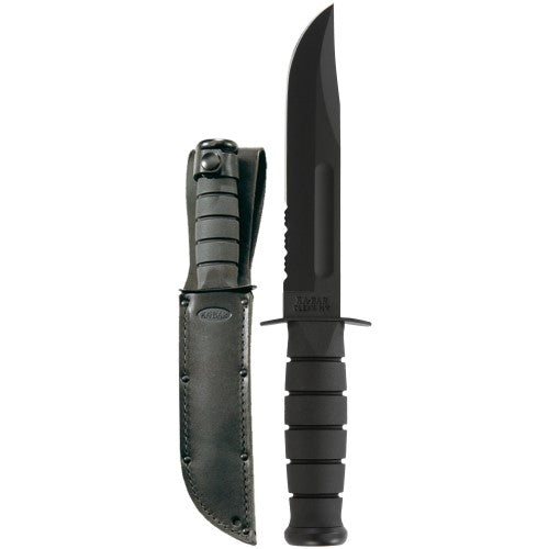 Kabar 1212 - Black Fighting Knife Serrated Edge Leather Sheath