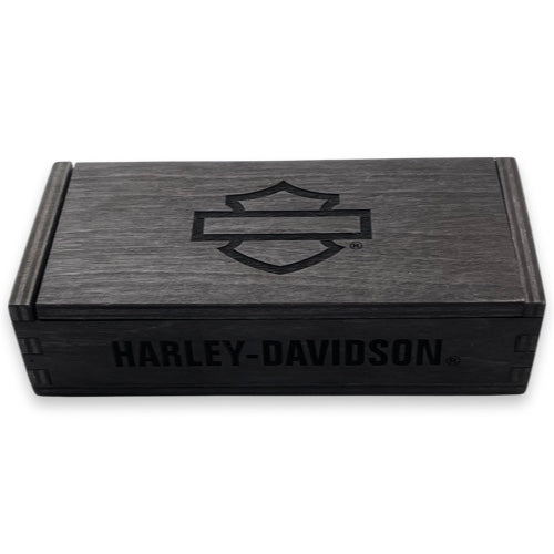 Case 52245 - Harley Davidson Orange and Black Synthetic Smooth Russlock with Wood Box